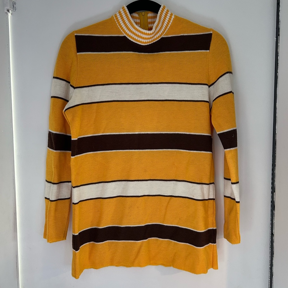 Vintage Stripe Sweater - Back Neck Zip - Mock Neck